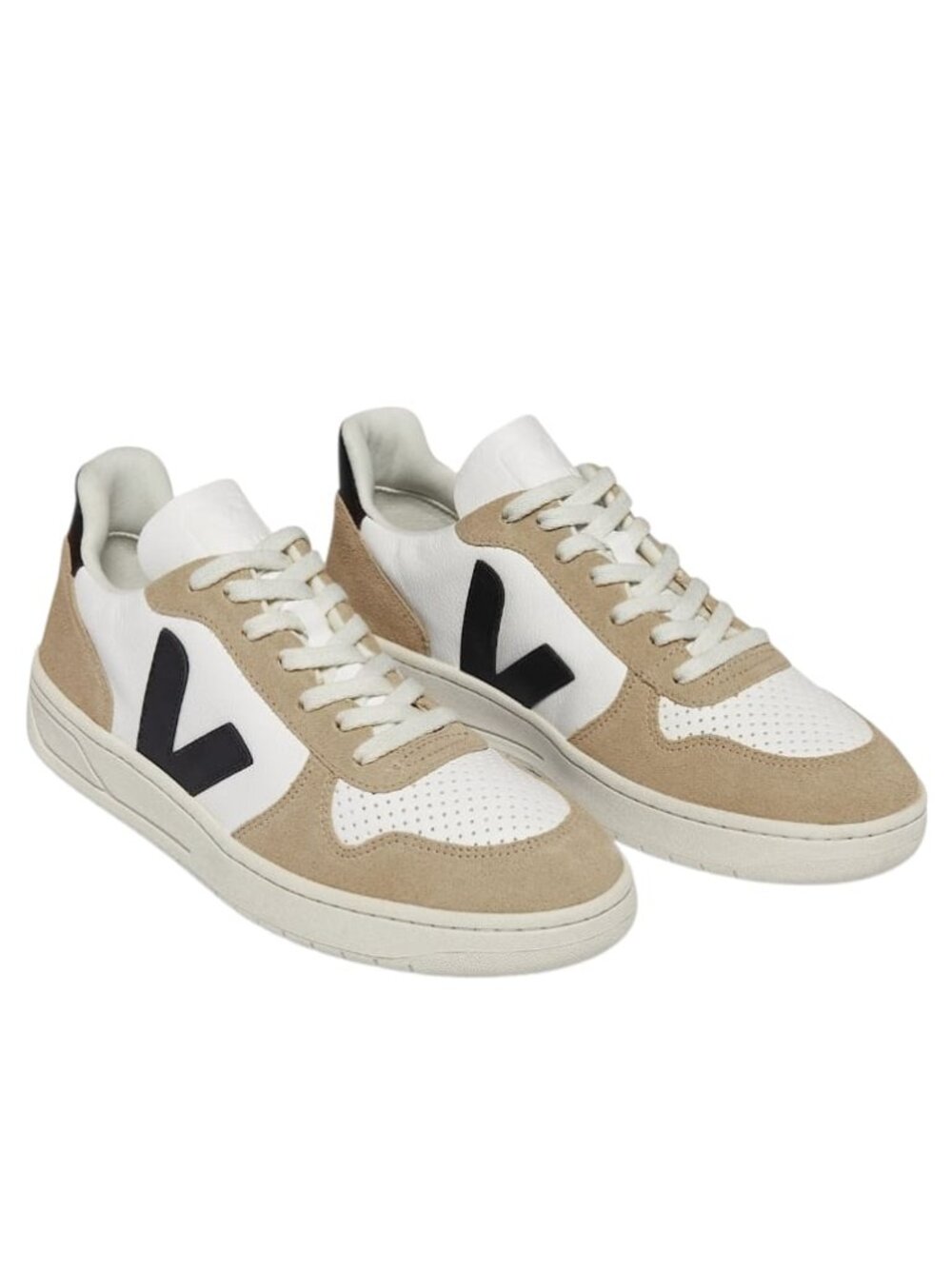 Veja V-10 Chromefree Leather, Extra White Black Sahara, US M6